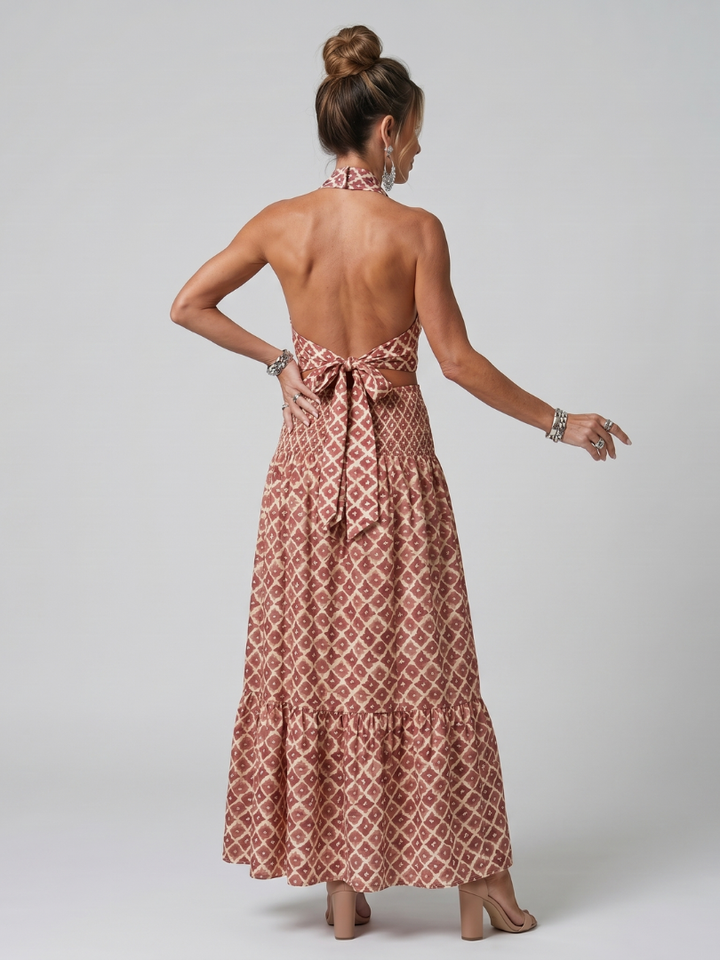 Amira | Robe Midi Découpée Imprimé Géométrique à Encolure Croisée | Signature