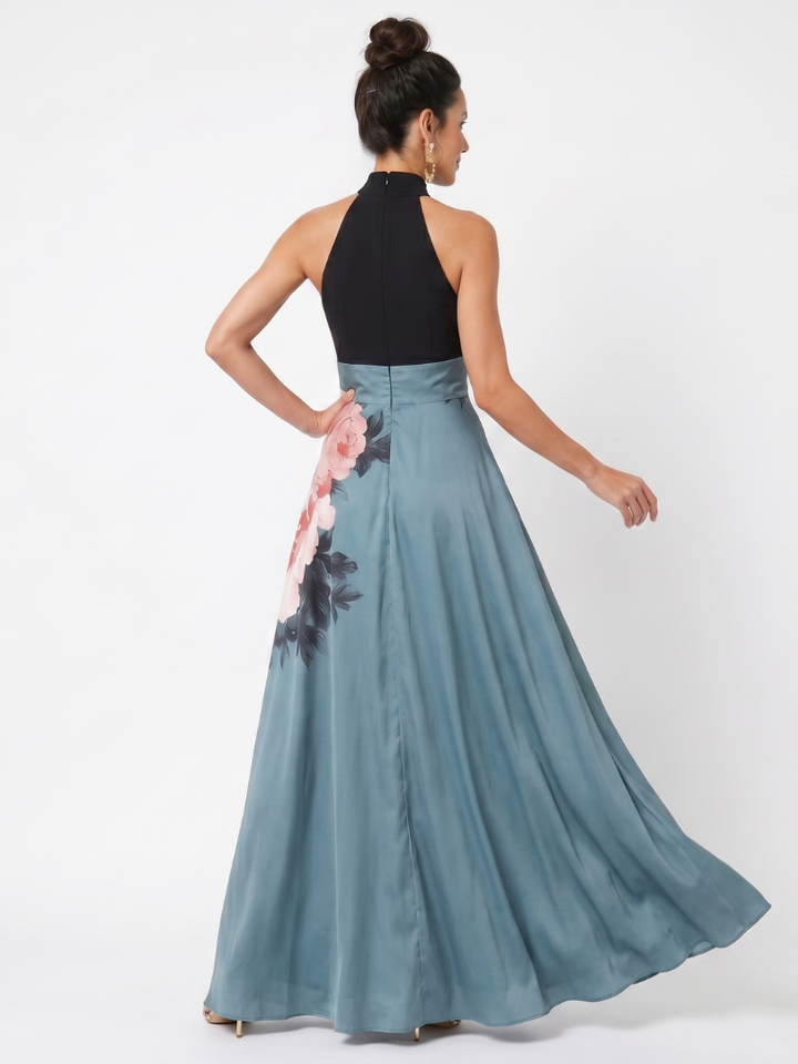 Olympas | Halter Bodice Floral Skirt Maxi Dress | Studio