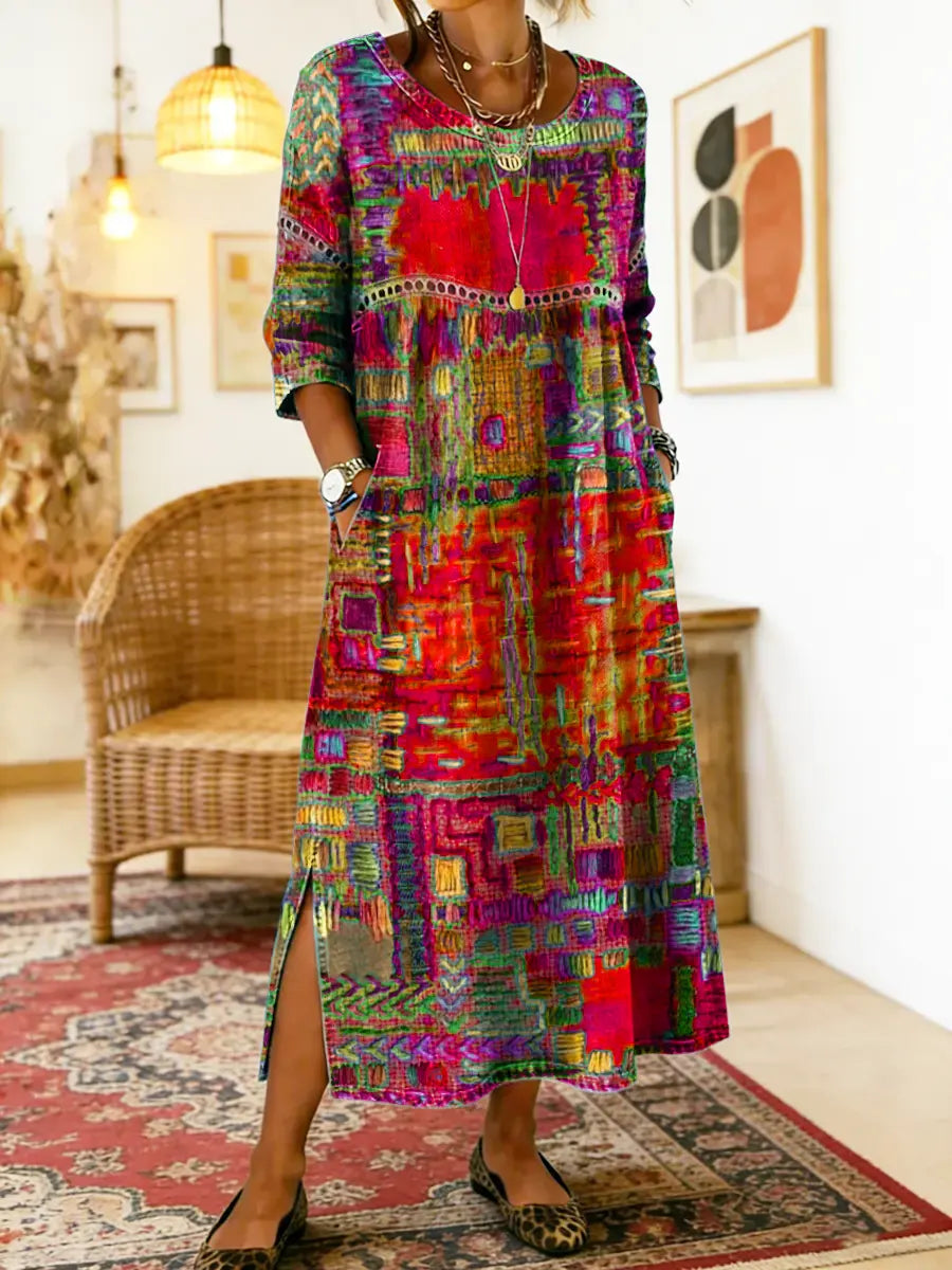 Manuela | Vestido Denim con Patchwork Étnico | Collection
