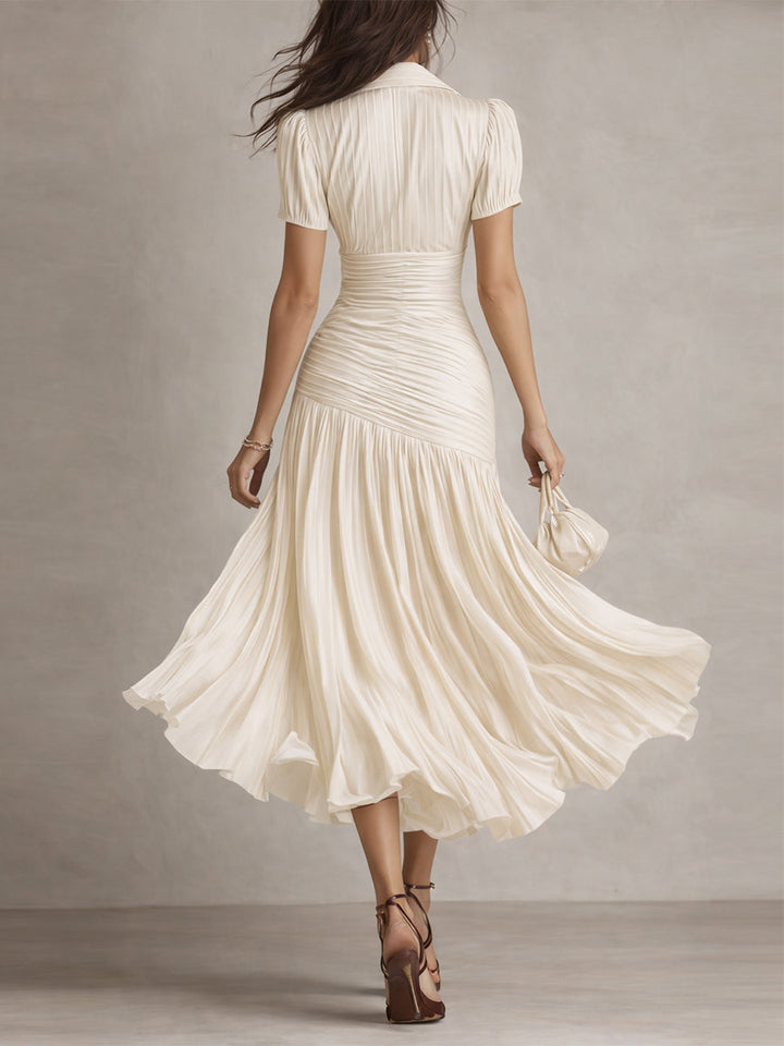 Adriana - Retro Striped Satin Midi Dress | Boutique