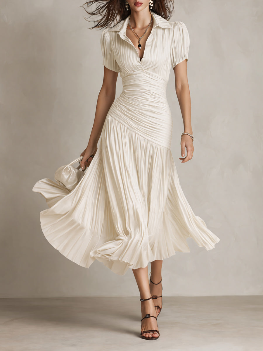 Adriana - Retro Striped Satin Midi Dress | Boutique