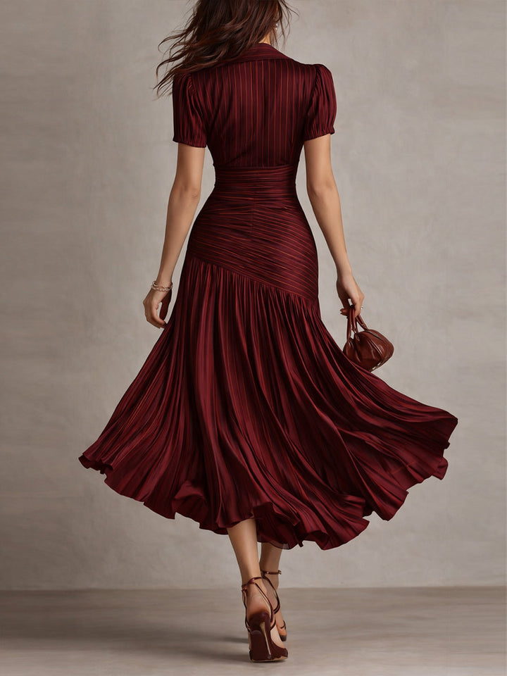 Adriana - Retro Striped Satin Midi Dress | Boutique