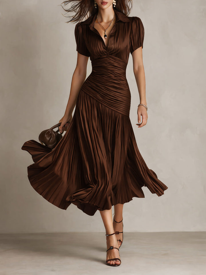 Adriana - Retro Striped Satin Midi Dress | Boutique