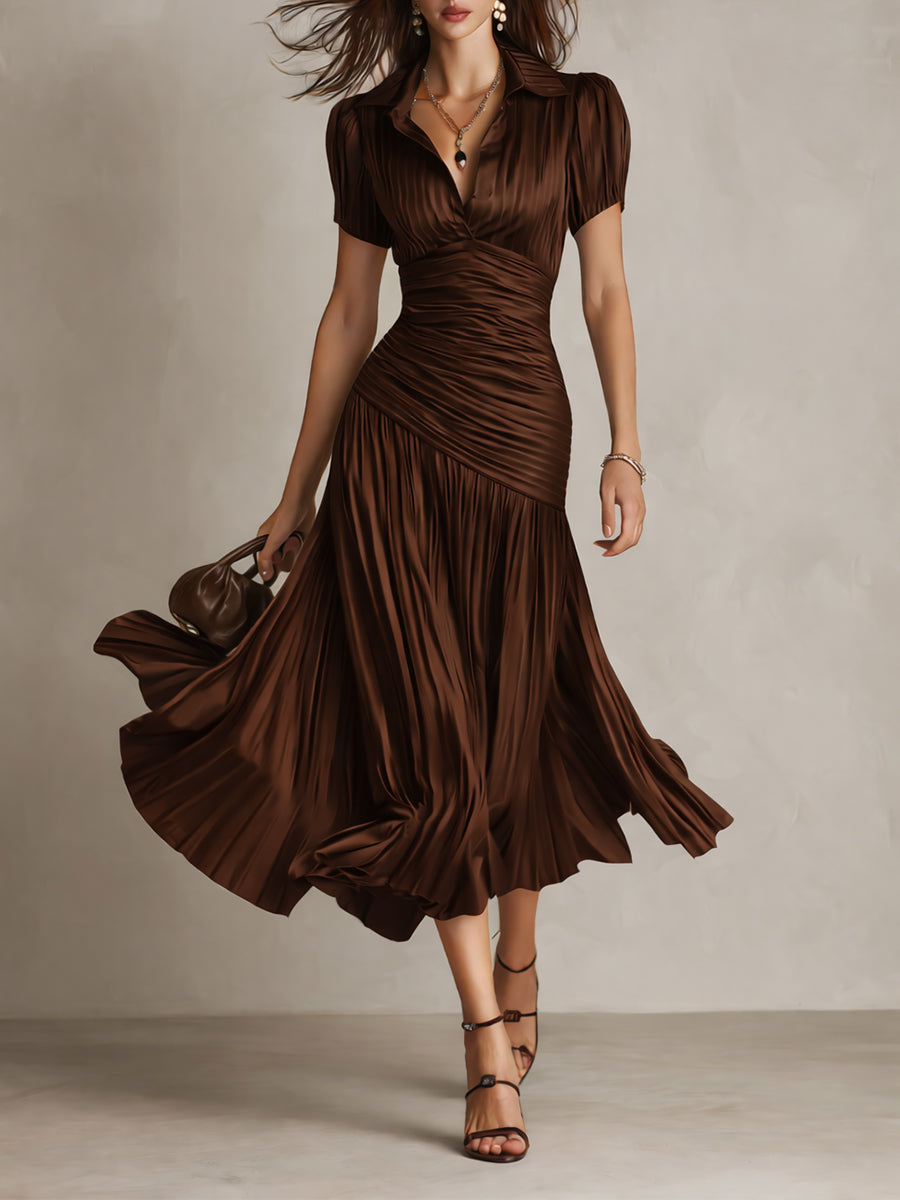 Adriana - Robe Midi Satin Rayée Rétro | Boutique