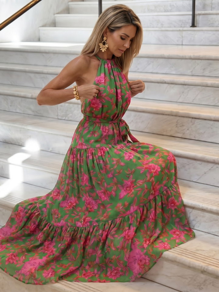 Rowen | Robe Midi Drapée à Encolure Halter | Étiquette