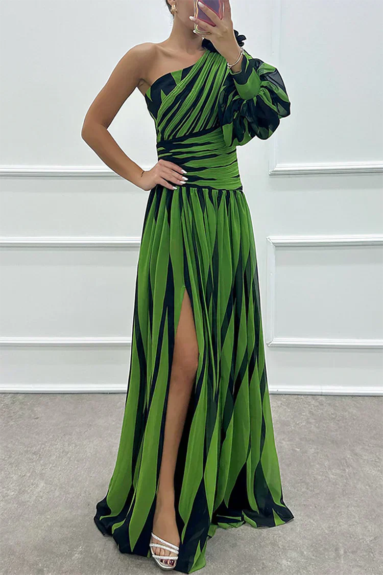 Hazel™ | Robe Maxi Élégante à Rayures avec Une Épaule | Maison