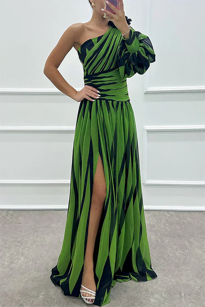 Hazel™ | Robe Maxi Élégante à Rayures avec Une Épaule | Maison