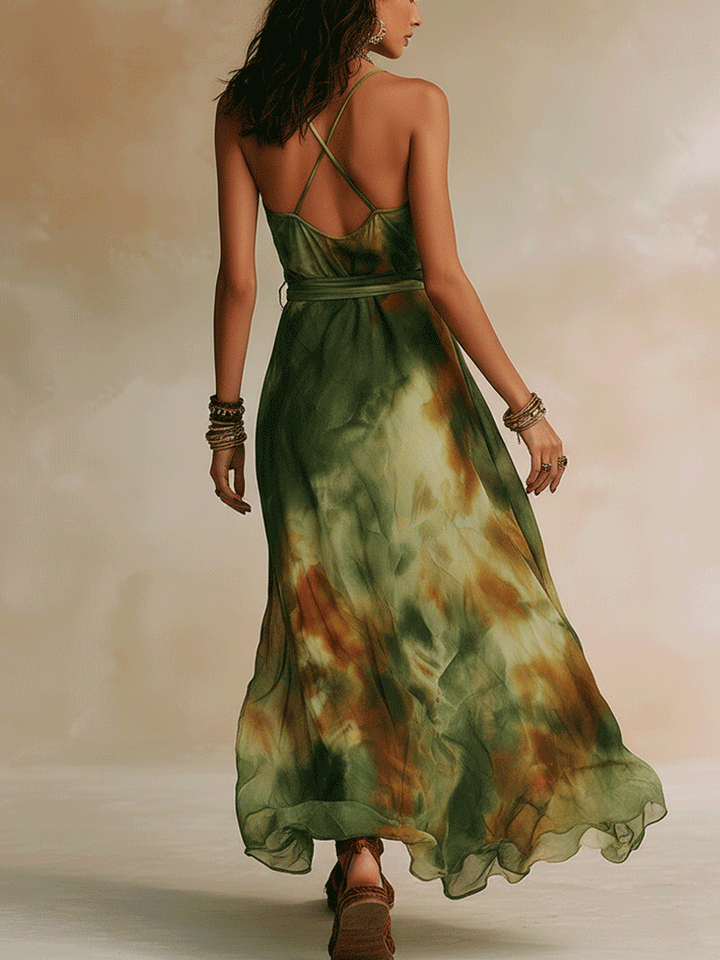 ELIRA | Maxi Abito Verde Astratto | Craft