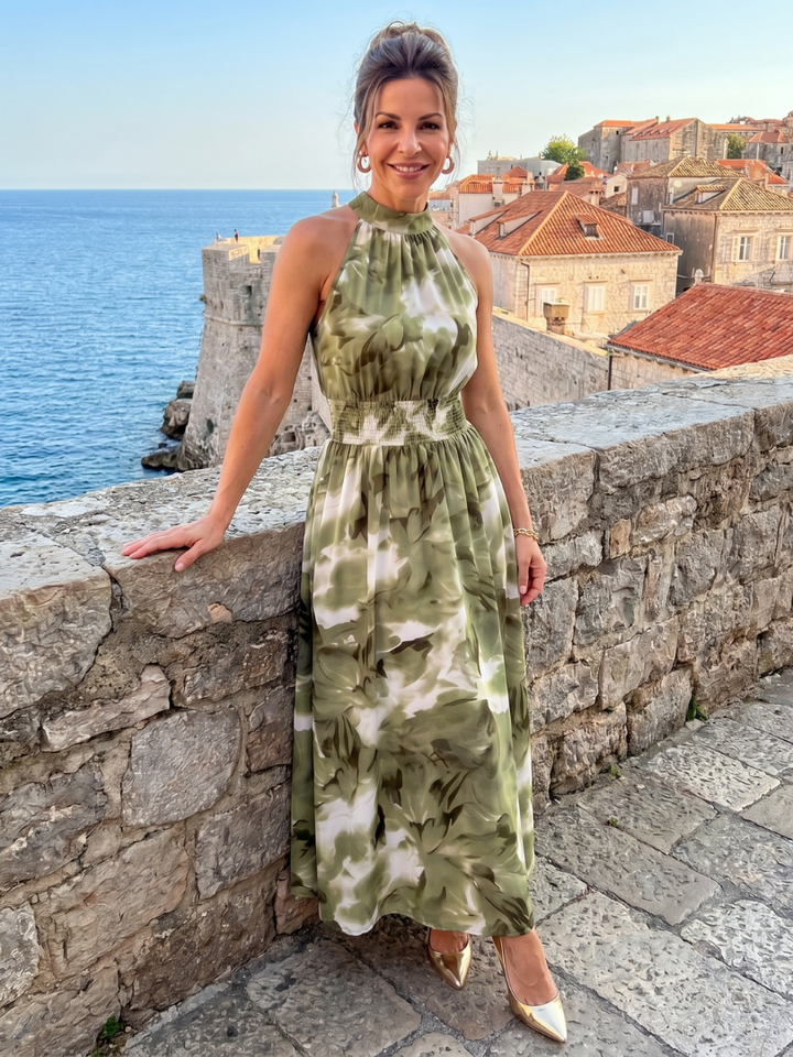 Olivia | Robe Midi à Taille Rassemblée et Imprimé Abstrait | Co