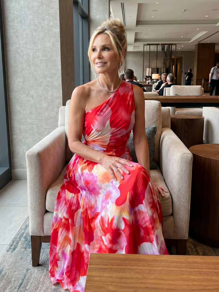 Taya | One Shoulder Pleated Bodice Midi Dress | Atelier