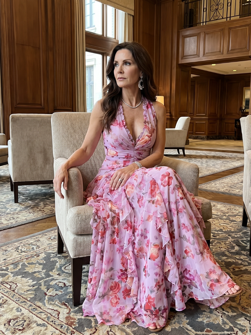 Nori | Halter Neck Ruched Bodice Floral Maxi Dress | Gallery