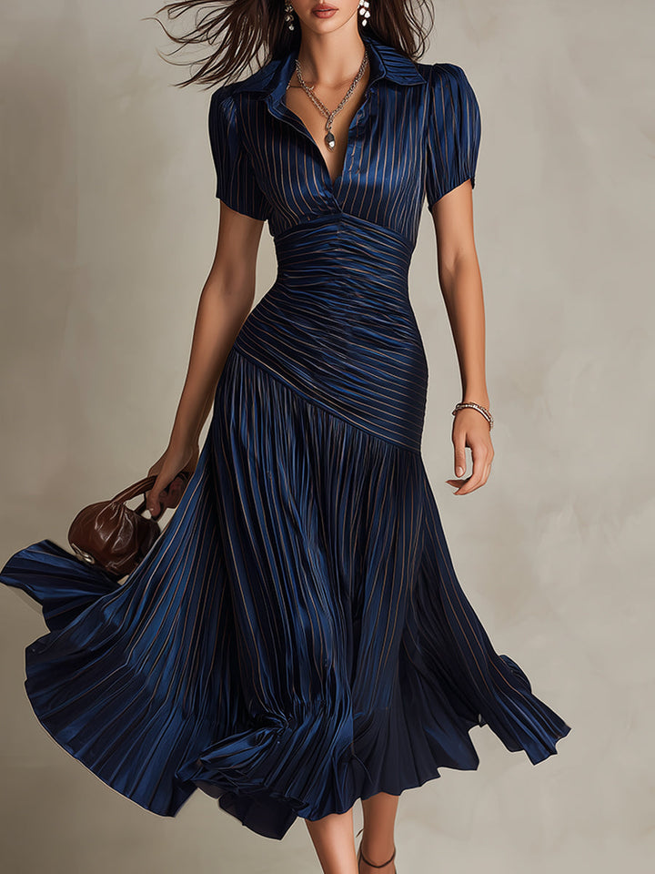 Adriana - Retro Striped Satin Midi Dress | Boutique