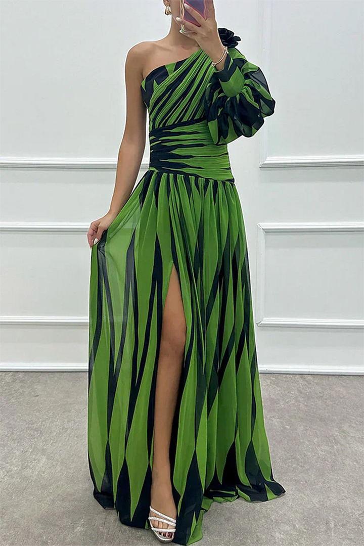 Hazel™ | Elegant Striped Maxi Dress with One Shoulder | House