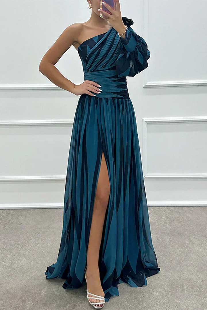 Hazel™ | Elegant Striped Maxi Dress with One Shoulder | House