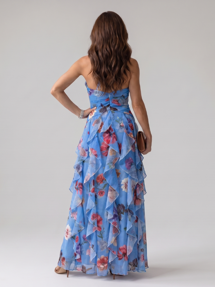 Nori | Halter Neck Ruched Bodice Floral Maxi Dress | Gallery