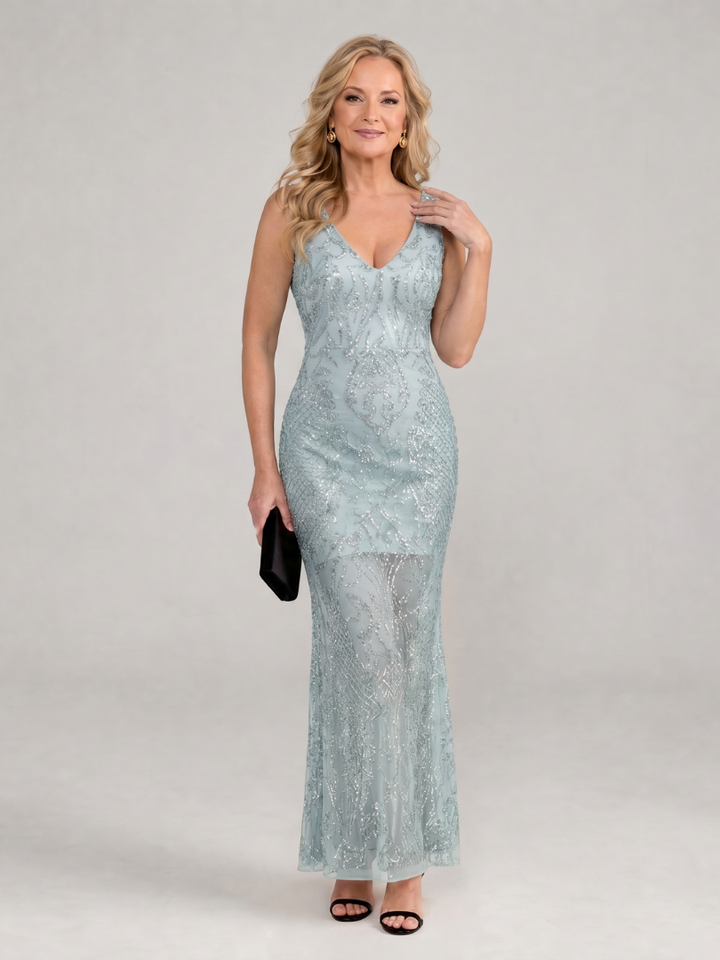 Sirea | Robe Midi Sans Manches en Tulle à Paillettes | Sélectionner