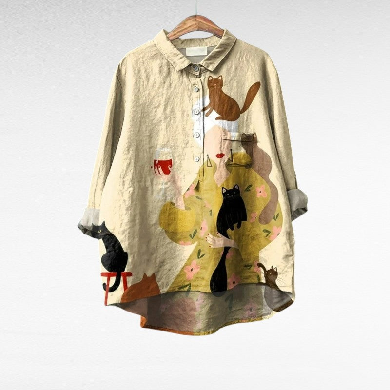 MOREAU LYON | CHEMISIER MOTIF CHATS POUR FEMMES | Exclusif