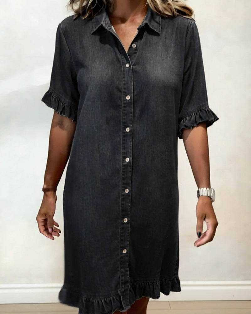 Belinda| Comfortable denim dress with flattering ruching | House