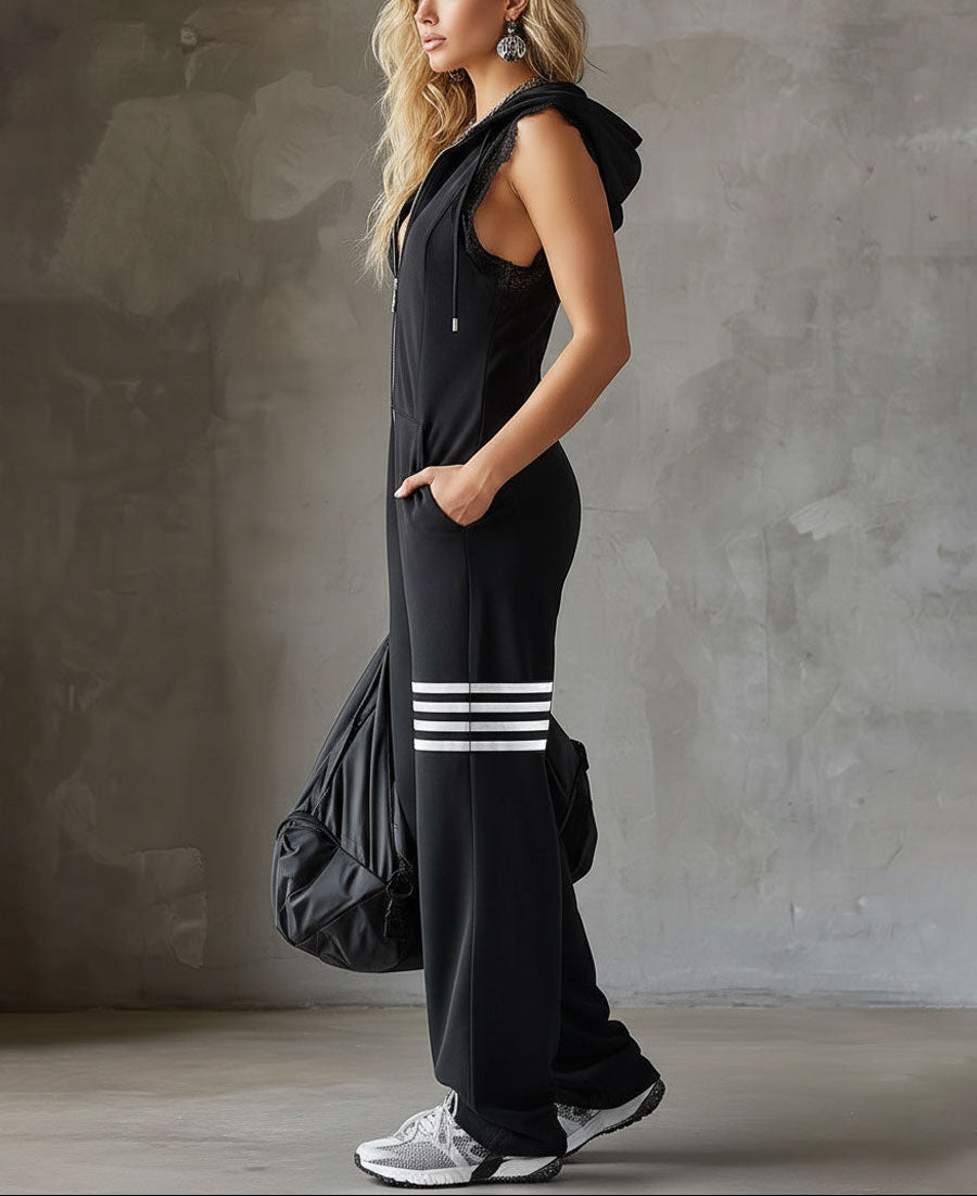 Giada - Retro Sports Jumpsuit with Hood and Stripes | Studio