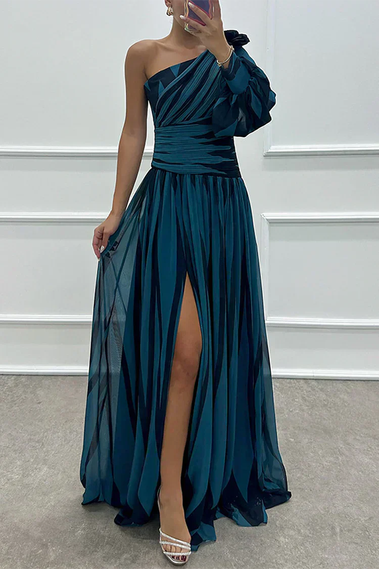 Hazel™ | Robe Maxi Élégante à Rayures avec Une Épaule | Maison