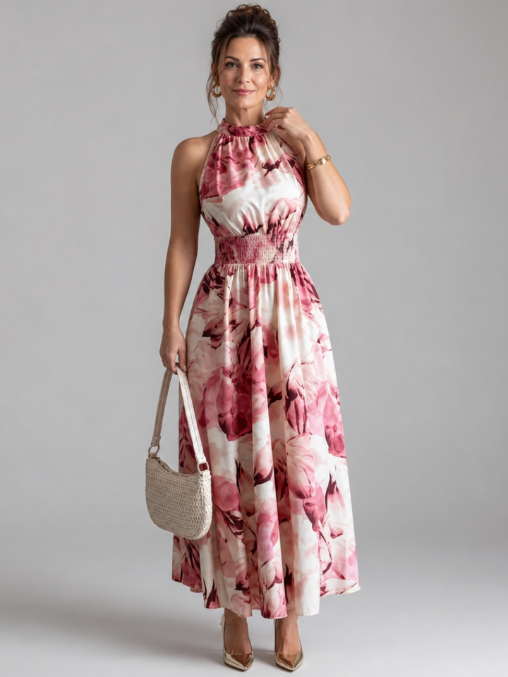 Olivia | Robe Midi à Taille Rassemblée et Imprimé Abstrait | Co