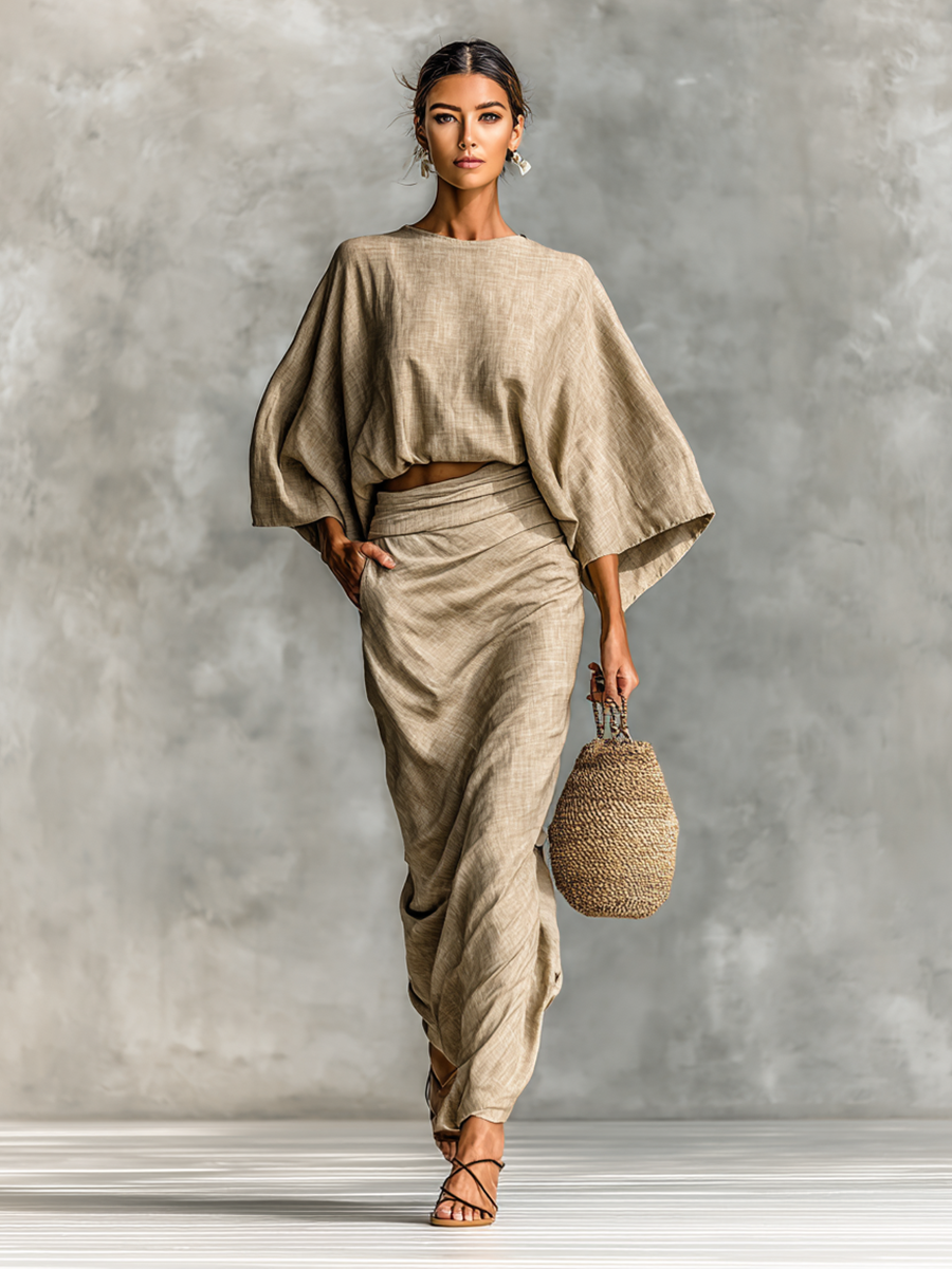 Selene | Ensemble Deux-Pièces Top Batwing Doux et Jupe Maxi | Boutique