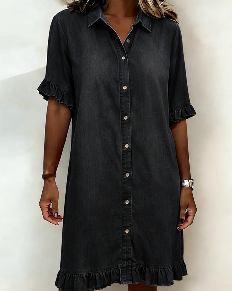 Belinda| Comfortable denim dress with flattering ruching | House