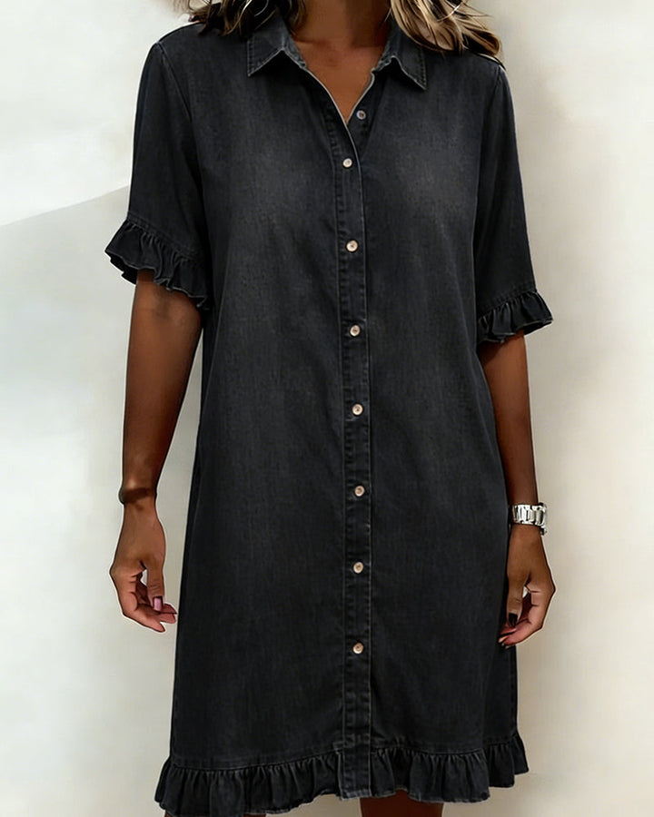 Belinda| Comfortable denim dress with flattering ruching | House