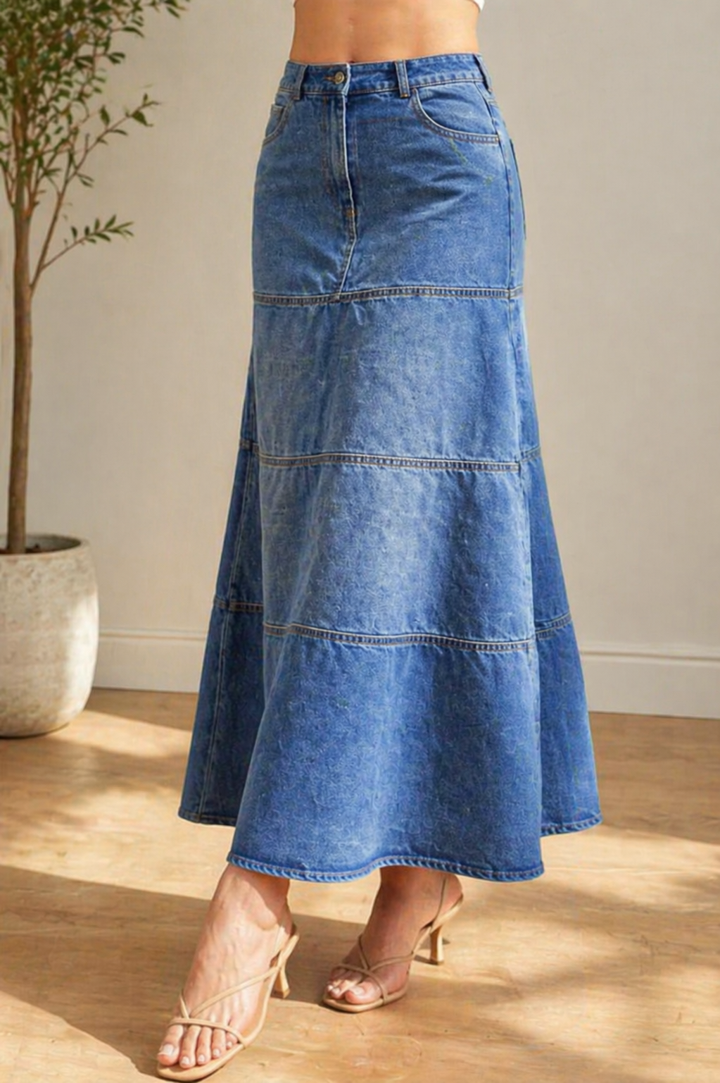 Mary | Mid-Length Denim Skirt | Studio