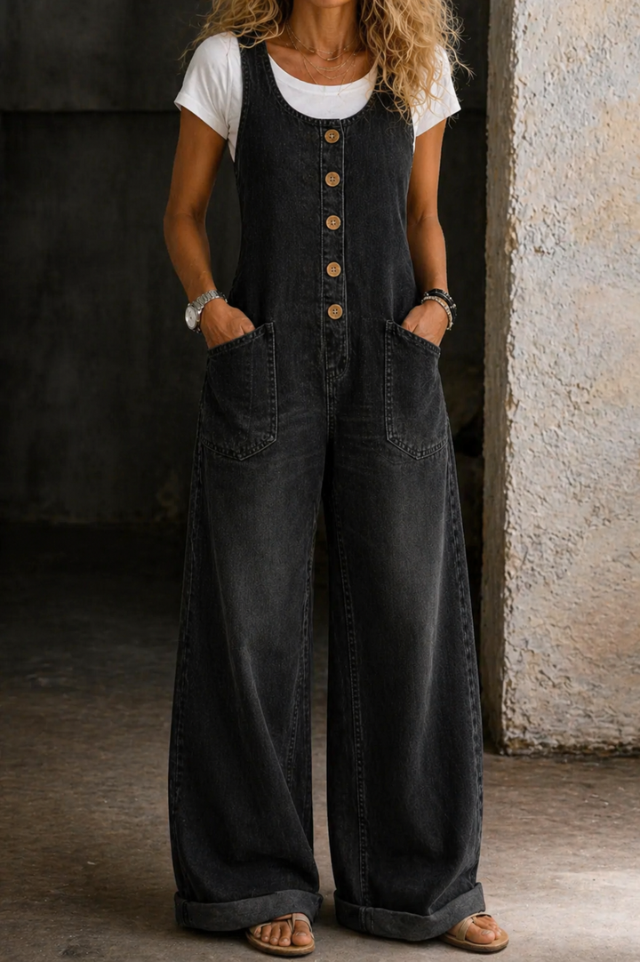 Bethany | Salopette en denim en coton vintage lavé