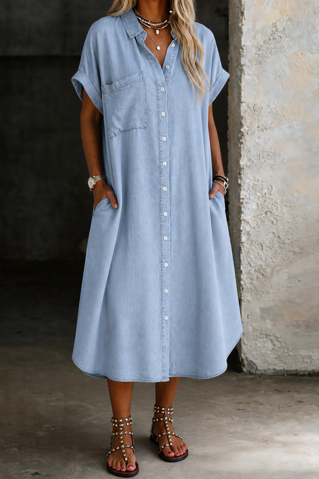 Karen | Robe Chemise en Denim Légère