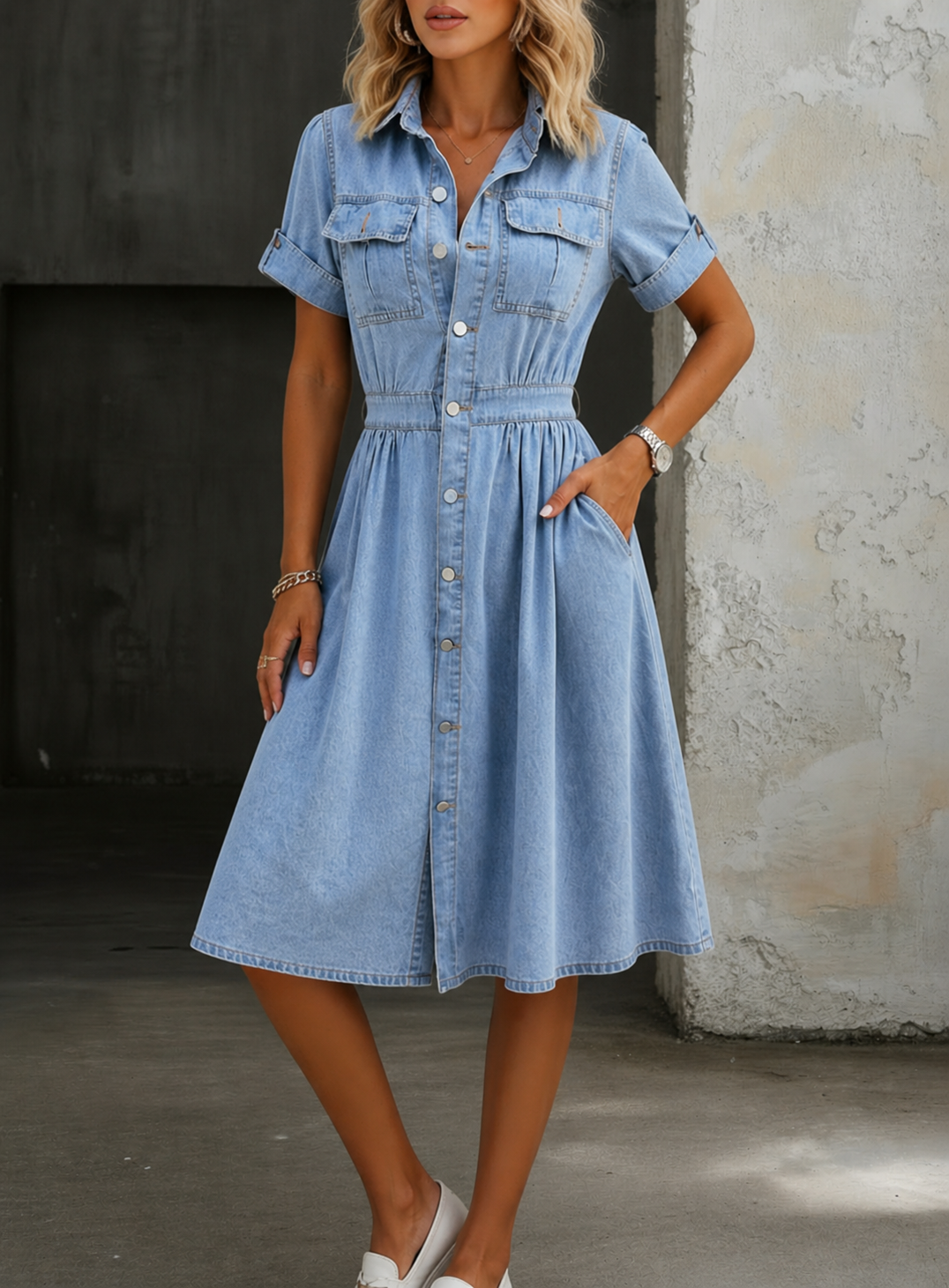 Deborah | Short Sleeve Denim Dress | Design