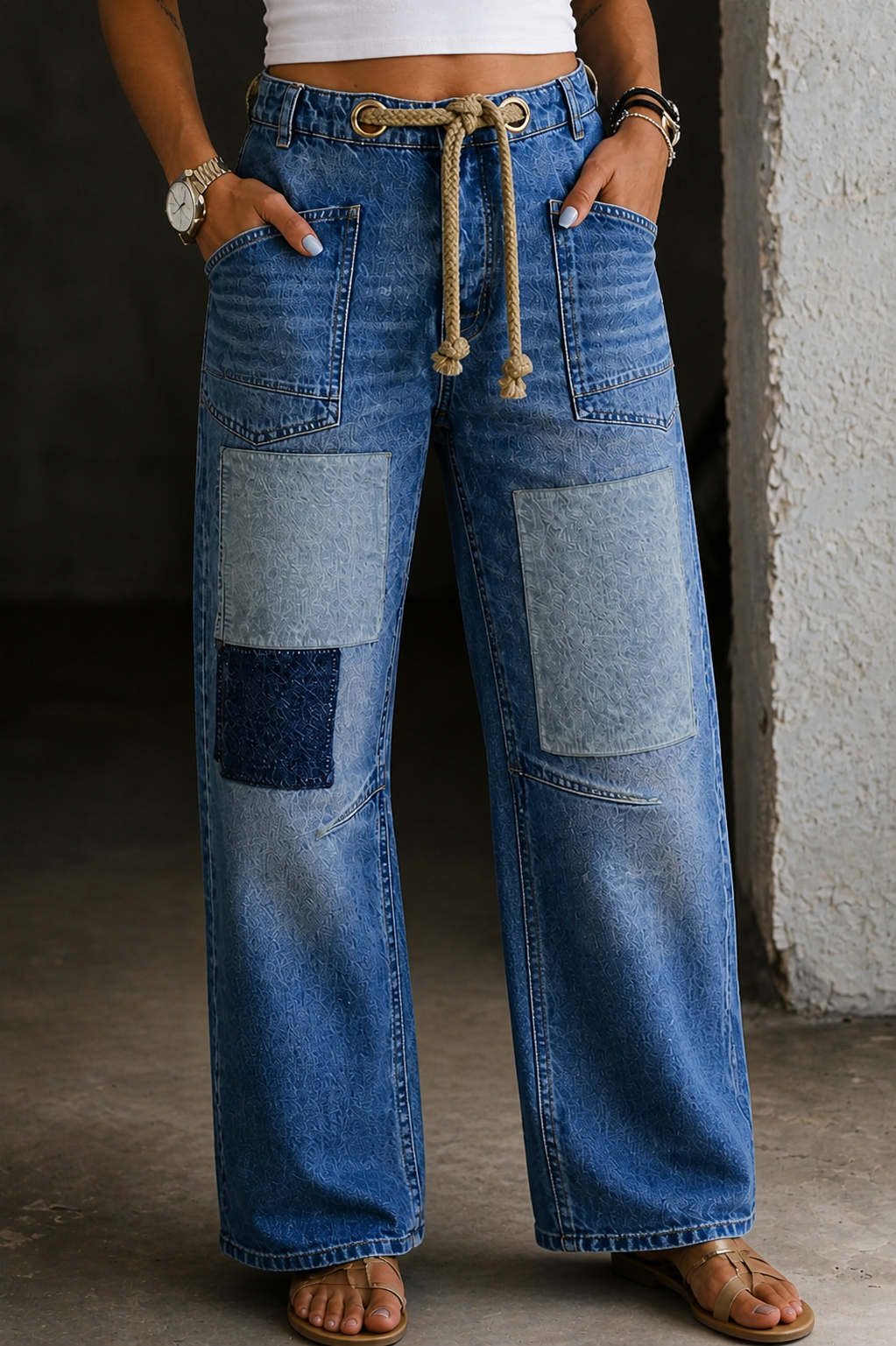 Margaret | Patchwork Drawstring Jeans | Atelier