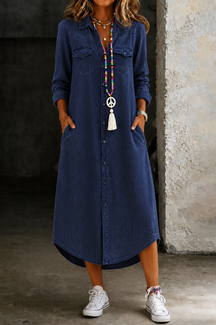 Helen | Casual Elegant Long Denim Shirt Dress | Edition