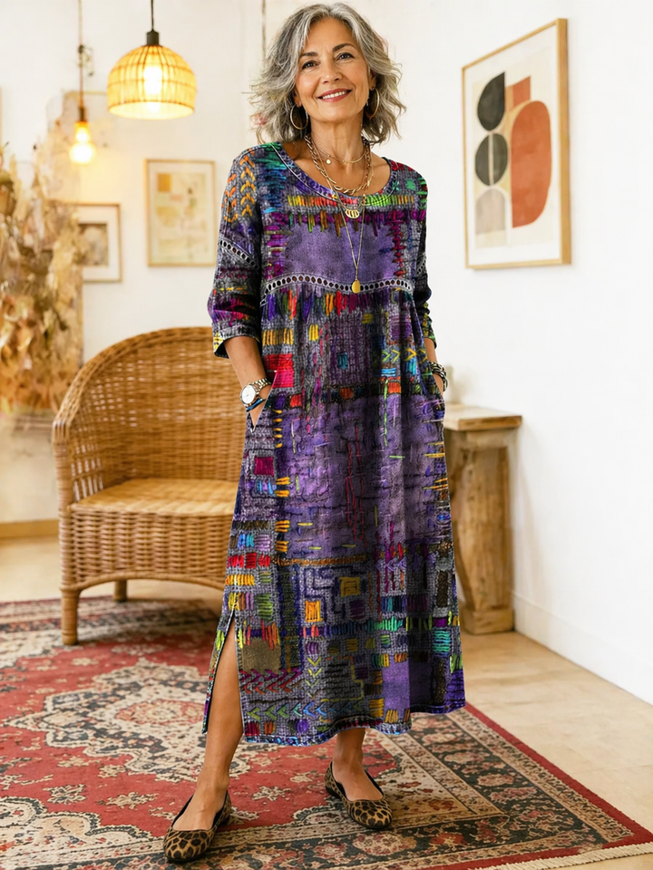 Manuela Vestido Denim con Patchwork Étnico | Design