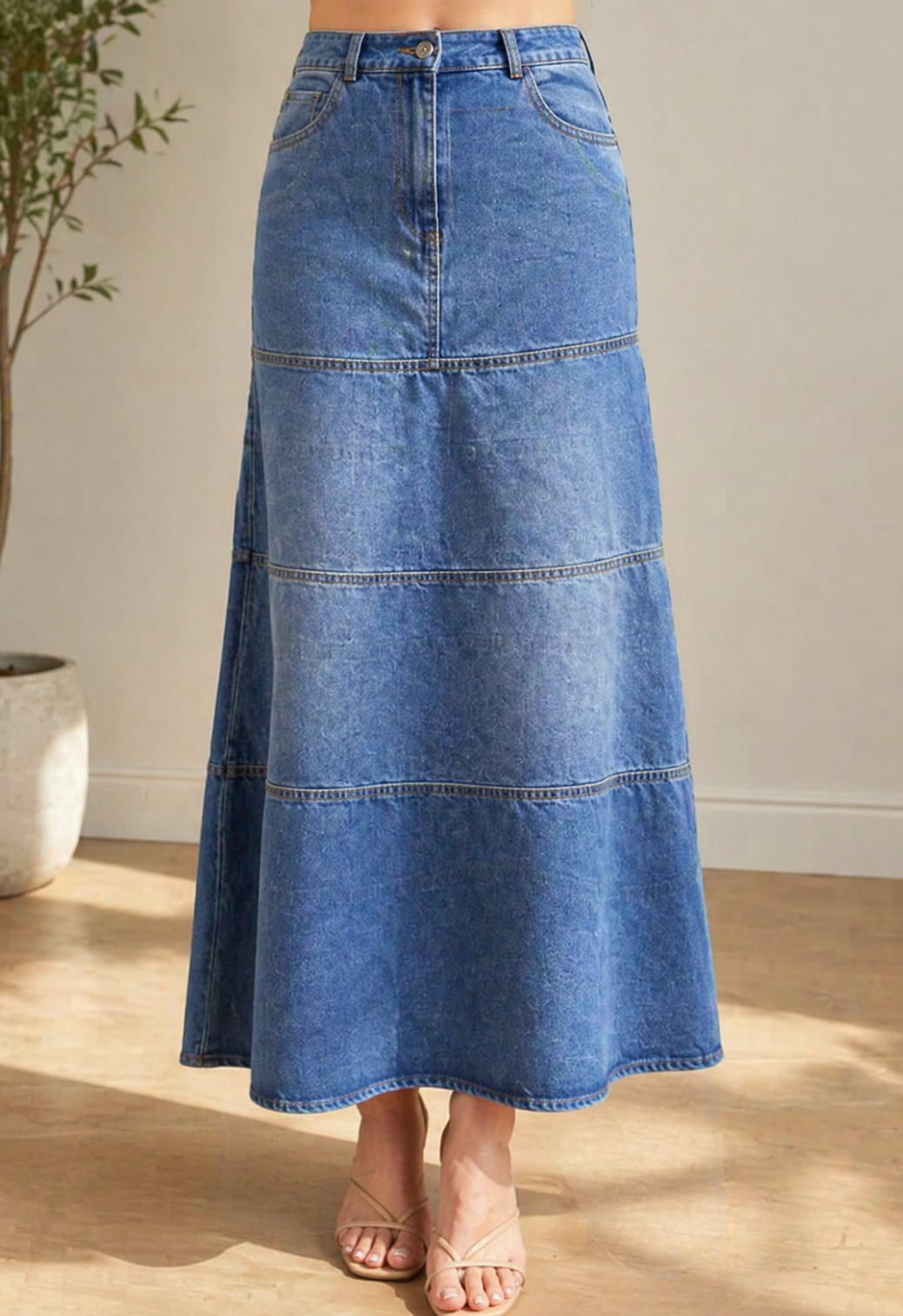 Mary | Mid-Length Denim Skirt | Studio