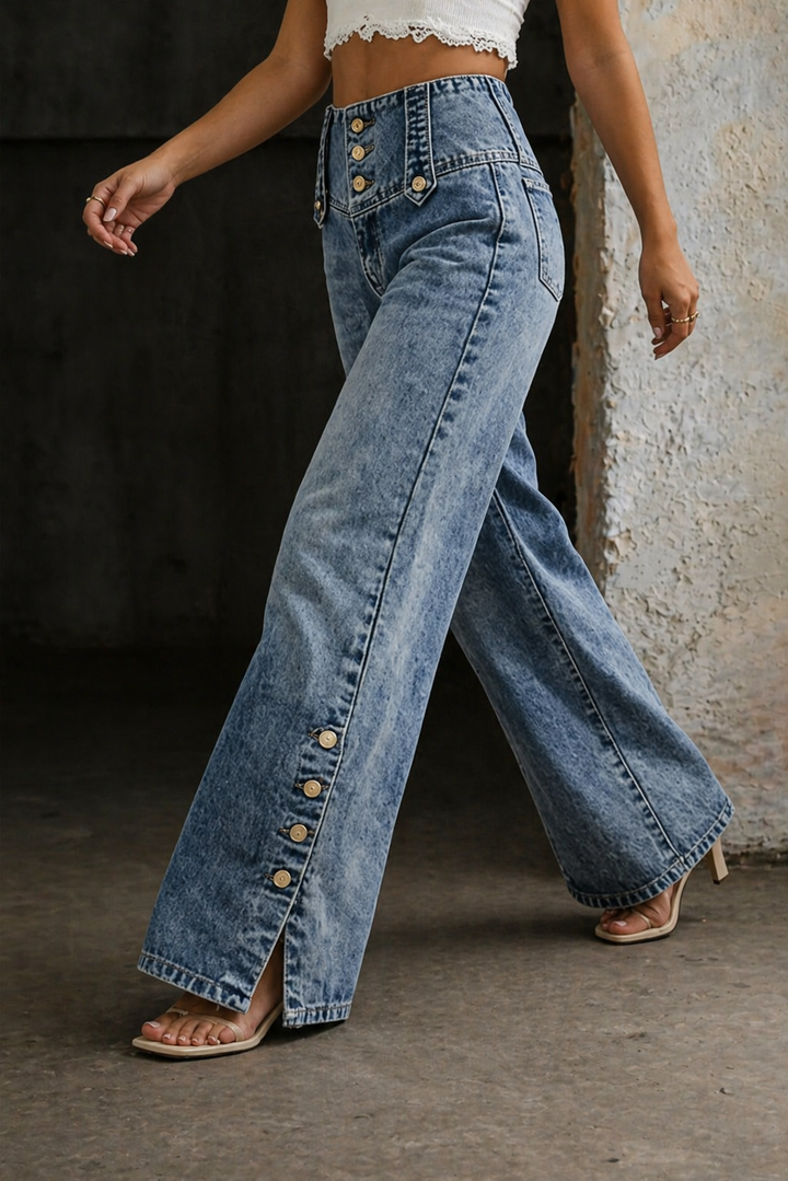 Mia | Jeans taille haute fendus