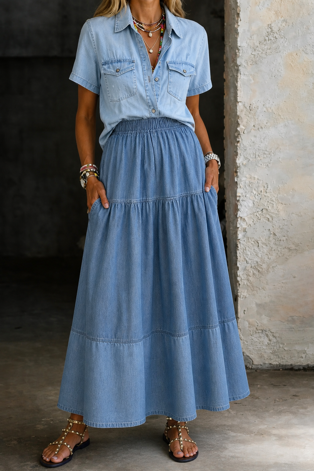 Sarah | Elastic Waist Denim Skirt | Heritage