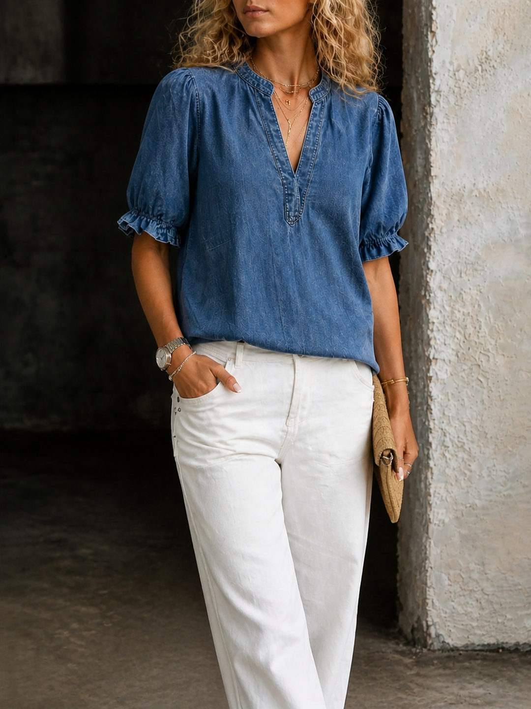 Ashley | Vintage V-Neck Denim Essential | Studio