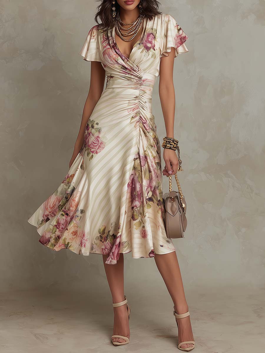 Alba | Robe Midi Élégante à Fleurs Froncée | Marque