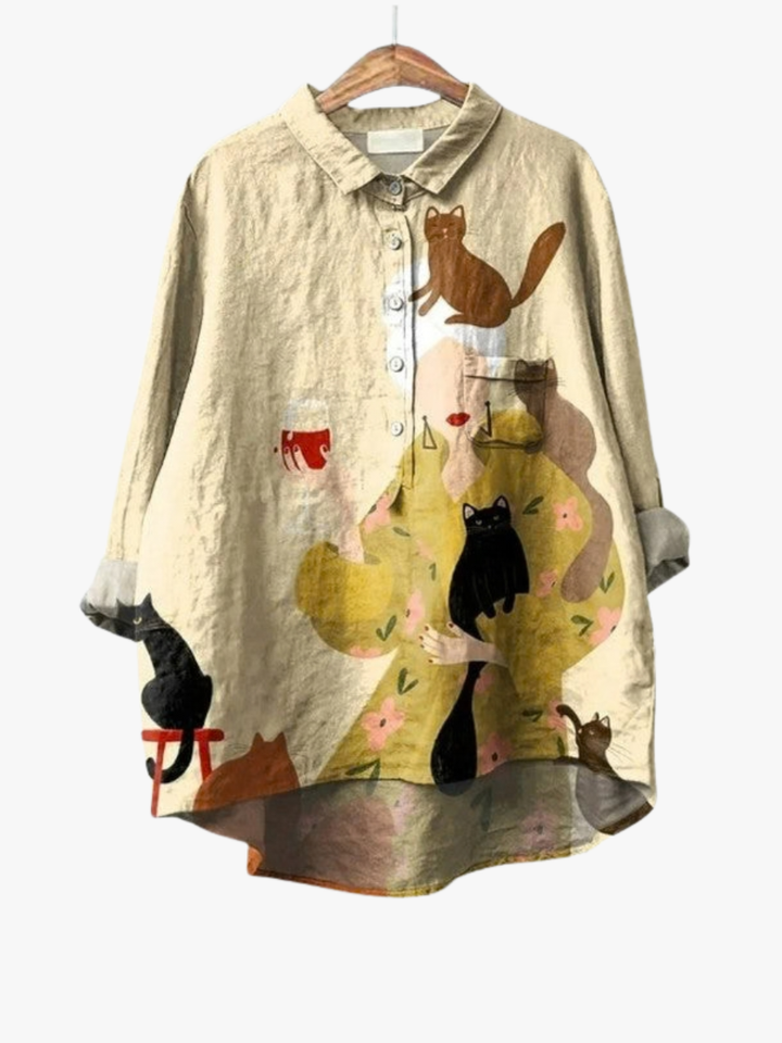 MOREAU LYON | CHEMISIER MOTIF CHATS POUR FEMMES | Exclusive