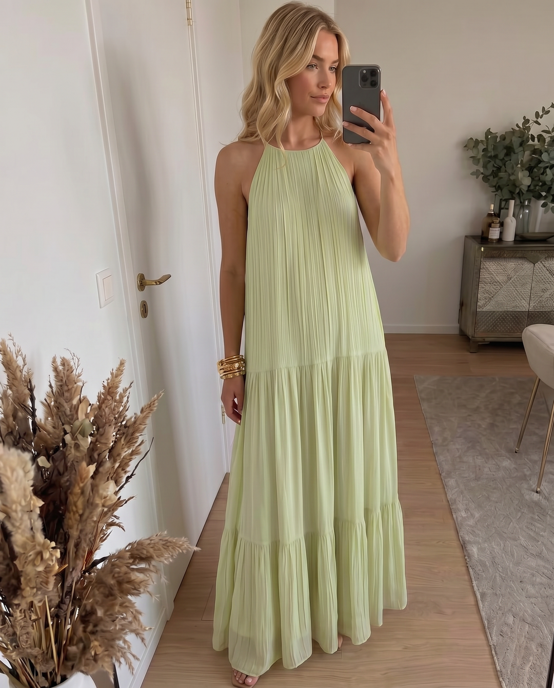 LIVIA | Maxi Abito Boho Verde Pistacchio | Boutique