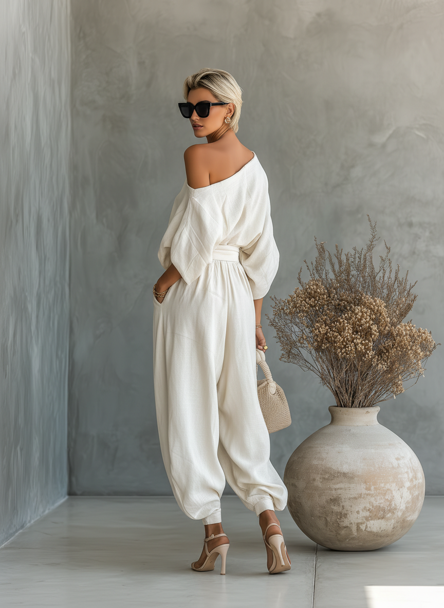 Lisa | Soft Off-Shoulder Top and Tapered Pants Set | Boutique