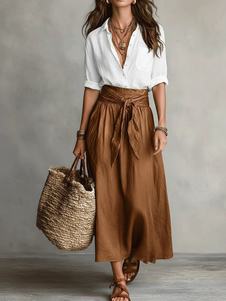 Vera™ | Two-Piece Set: Black Top and Olive Green Midi Skirt | Boutique