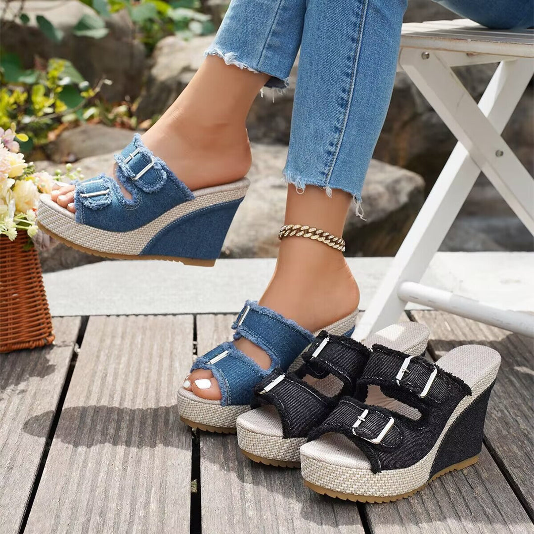 Atelier | Fray Edge Wedge Sandals | Label