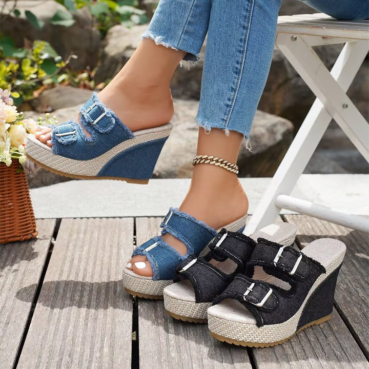 Atelier | Sandales à talon compensé à bord effiloché