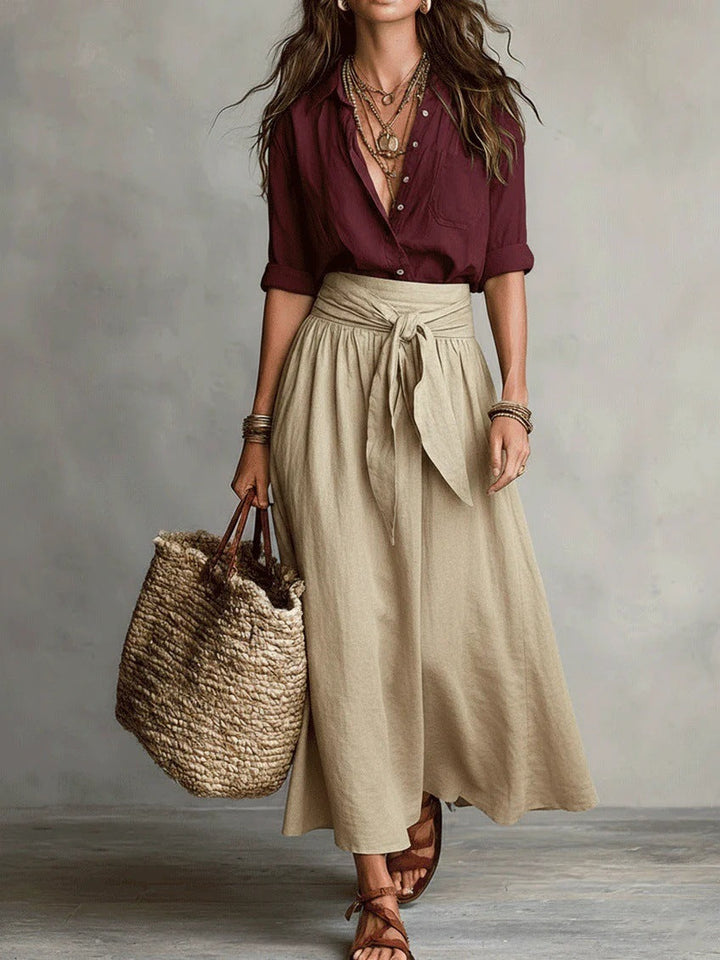 Vera™ | Two-Piece Set: Black Top and Olive Green Midi Skirt | Boutique