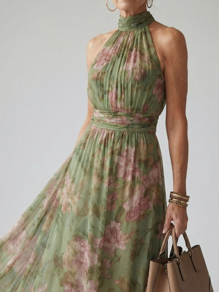 Mireille | Robe Midi Halter Froncée | Boutique