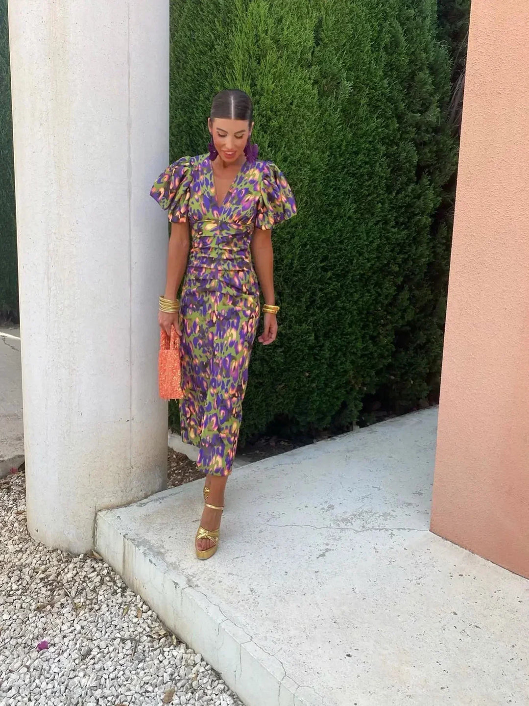Aurora™ | Vibrant Midi Dress with Puff Sleeves | Design
