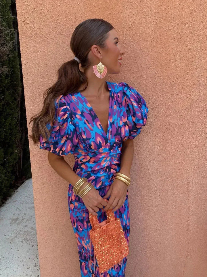 Aurora™ | Vibrant Midi Dress with Puff Sleeves | Design